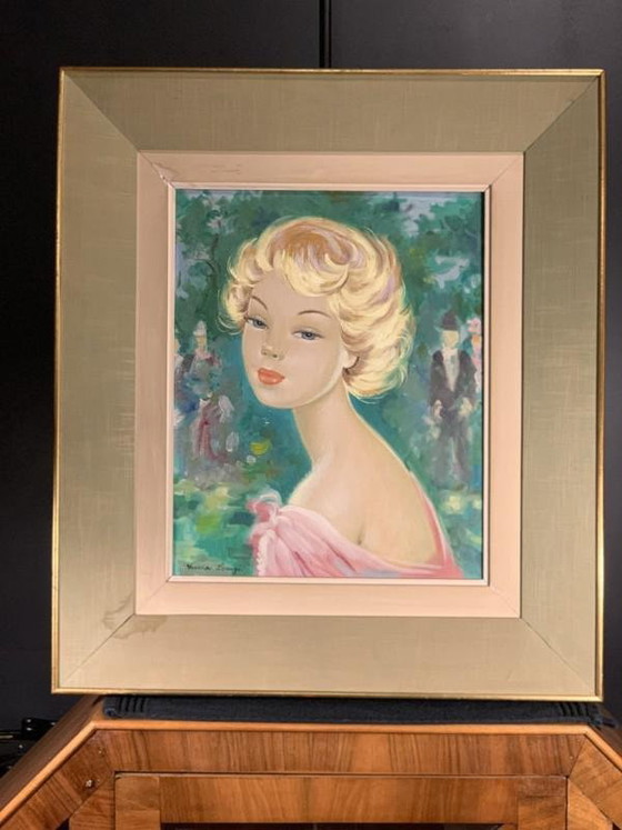 Lucia Longi, Portrait d'une jeune femme, Huile sur toile, années 1950 – Peintures et dessins (photo 2 of 16)