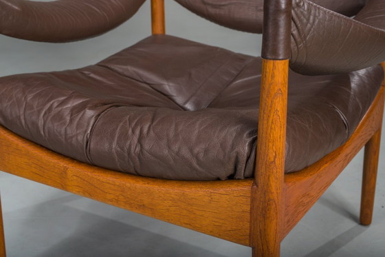 Image 1 of  Mid-Century Modern Danish Oak and Leather Lounge Chairs with Ottoman by Kristian Vedel for Søren Wiladsen, 1960s, Set of 3
