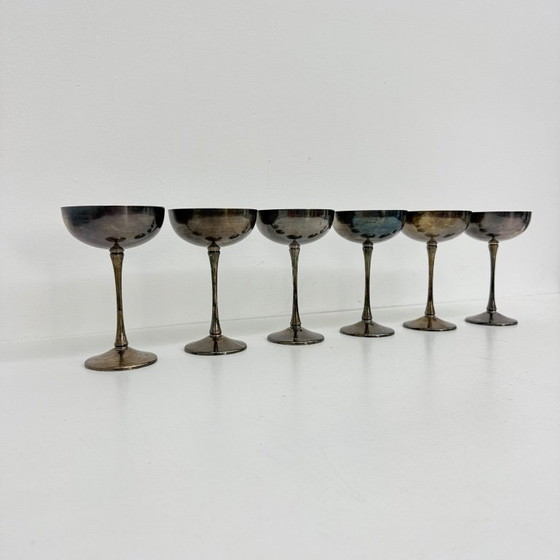 Image 1 of Set of 6 brass silver plated champagne coupes , 1970s Italy