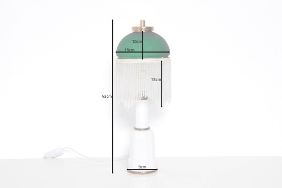 Image 1 of Table lamp with glass shade, glass beads, porcelain, 43cm, 1970s vintage