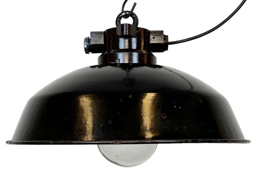Industrial Black Enamel Factory Pendant Lamp, 1950s