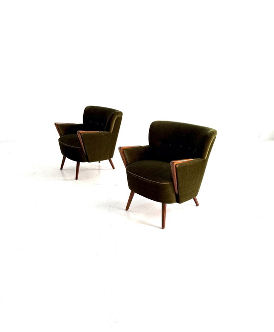 Ensemble de 2 fauteuils cocktail vintage années 60 – Wood, Textile (photo 7 of 12)
