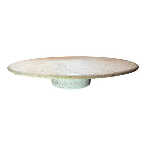 Table basse ronde en travertin à base cylindrique centrale par Angelo Mangiarotti pour Up & Up, années 70