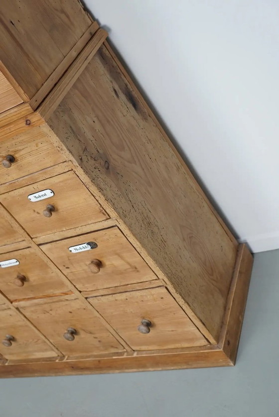 Image 1 of Large antique German apothecary cabinet / display cabinet in pine, early 20th century