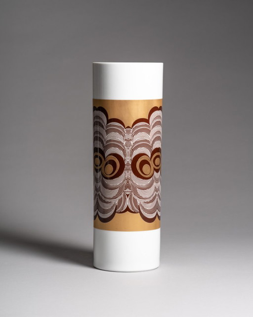 XL Rare Vintage K&A Krautheim German Porcelain Floor Vase Op Art Gold Decor 35cm