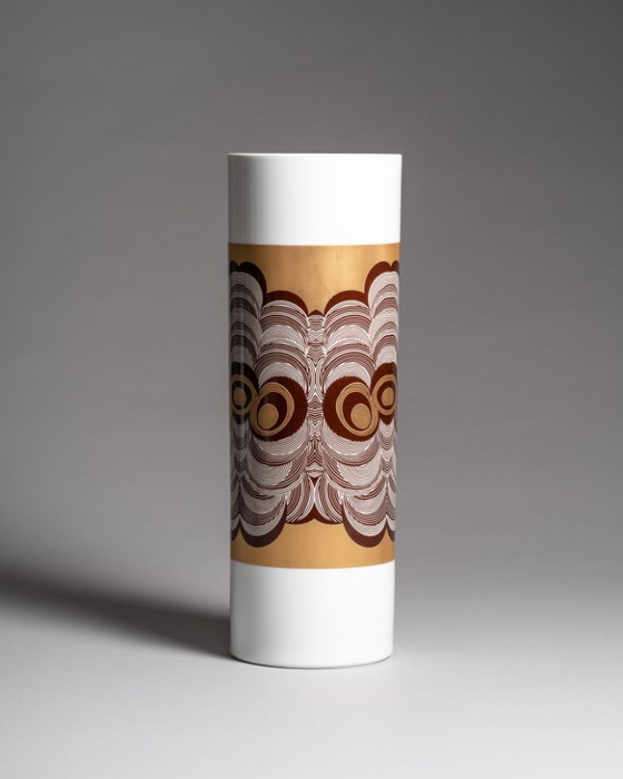 Image 1 of Vaso da pavimento XL raro e vintage in porcellana tedesca K&A Krautheim, decorazione Op Art dorata, 35 cm