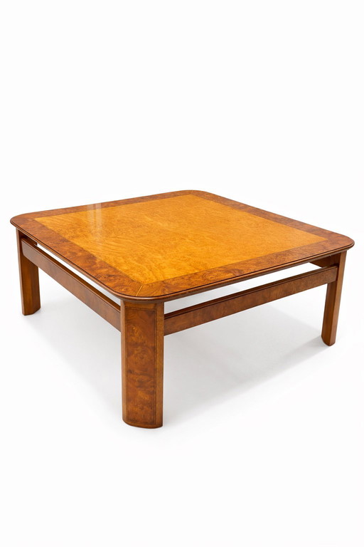 Tavolino da caffè in stile metà secolo con impiallacciatura in radica di legno – design vintage anni '70