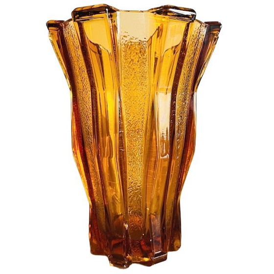 Image 1 of Art Deco Honey-colored glass vase Cubist amber Henri Heemskerk Scailmont 1920s