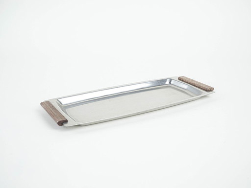 Plateau rectangulaire en acier inoxydable, design danois, années 1970, fabriqué au Danemark