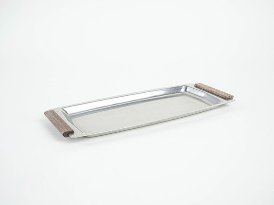 Image 1 of Plateau rectangulaire en acier inoxydable, design danois, années 1970, fabriqué au Danemark