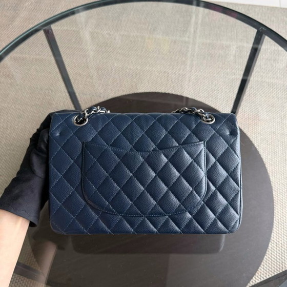 Image 1 of Chanel Classic Flap Medium - Caviar 25CM Quilted Dark Midnight Blue Silver Hardware Series 19