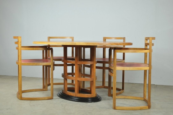 Image 1 of Eccezionale set da pranzo in legno di alberi da frutto in stile Art Déco, anni '80