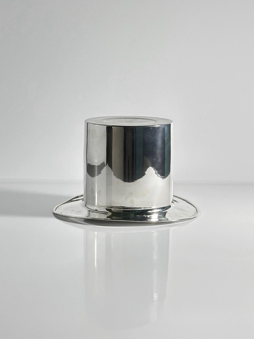 Silver plated champagne cooler ice bucket cylinder vintage champagne cooler hat silver 80s Art Deco