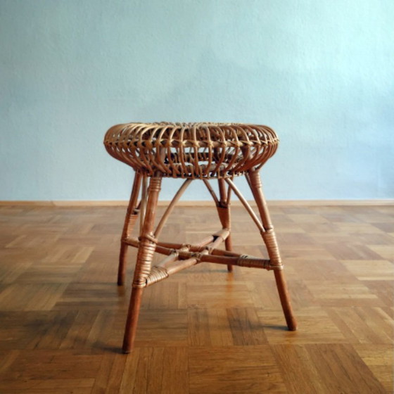 Image 1 of ❤️Vintage rotan krukje, cultureel meubilair uit de DDR, midden van de 20e eeuw