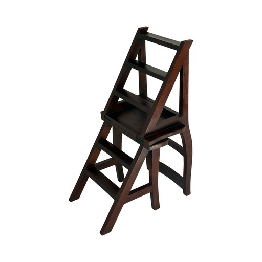 Escalier de bibliothèque ancien / Chaise pliante - Bois dur français - Inventé par Benjamin Franklin (Franklin-chair) !