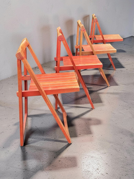 Set van 4 vintage ‘Trieste’ klapstoelen – Aldo Jacober voor Bazzani, jaren 60 retro oranje – Wood (photo 4 of 11)