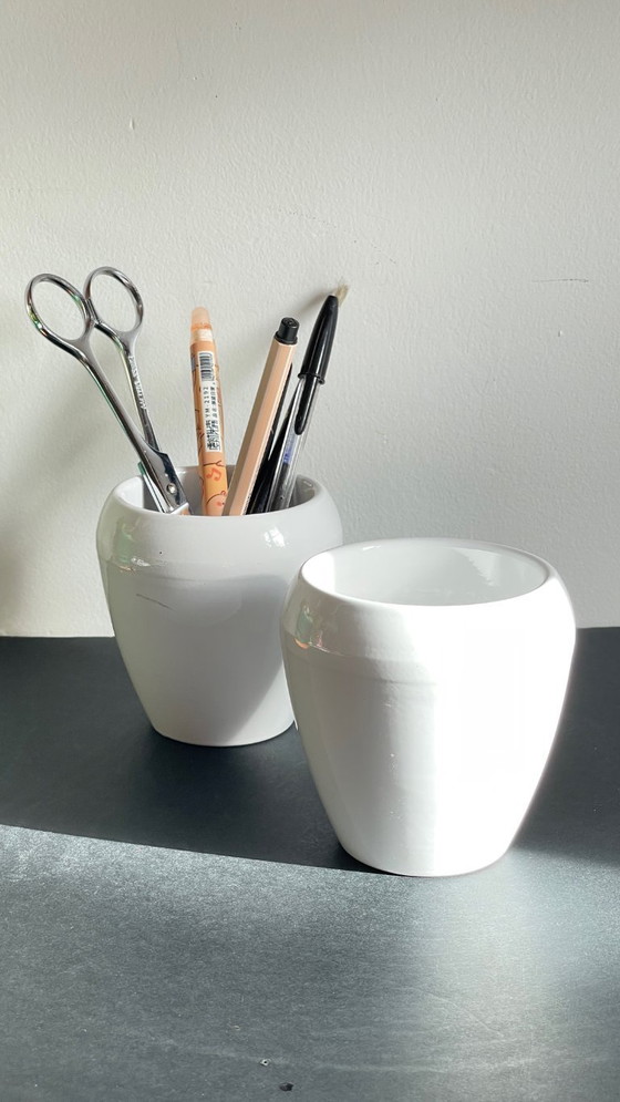 Image 1 of Pair of White Ceramic Candlesticks