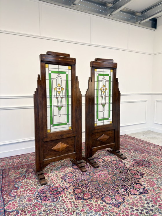 English Colonial Stained Glass Room Screen – Metal (photo 2 of 15)