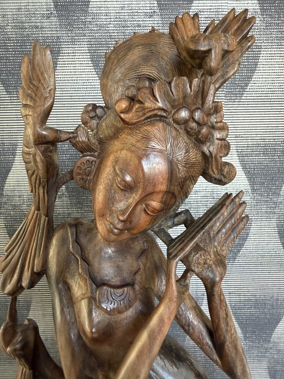 Large Vintage Balinese Hand-Carved Wood Sculpture – Goddess Dewi Sri (photo 2 of 10)