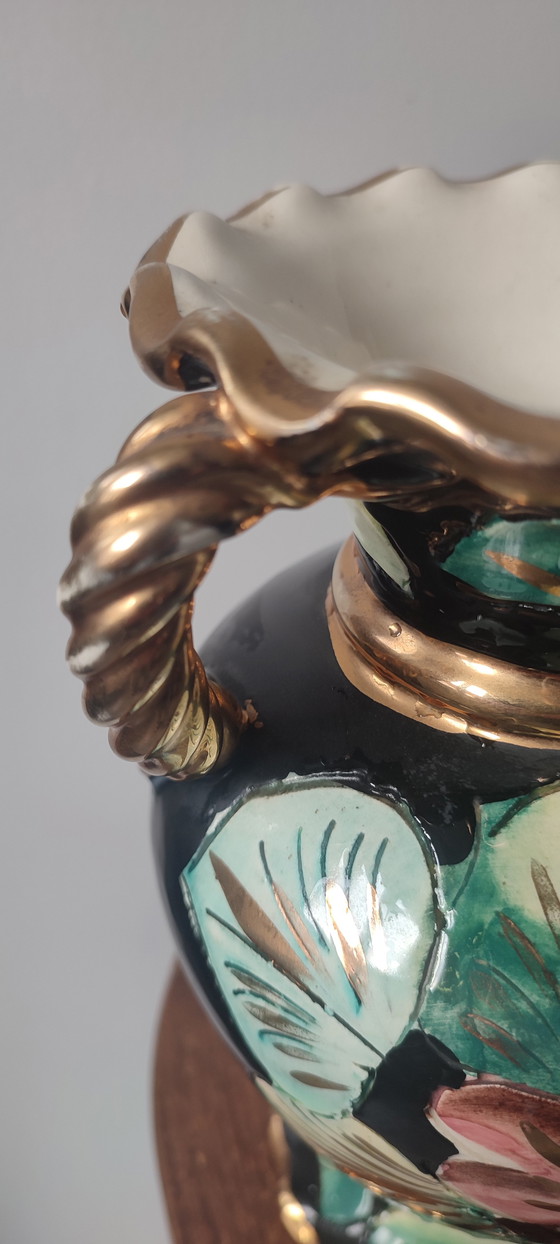 Image 1 of Paar Vallauris-Keramikvasen mit Blumenmuster aus den 1950er-60er Jahren