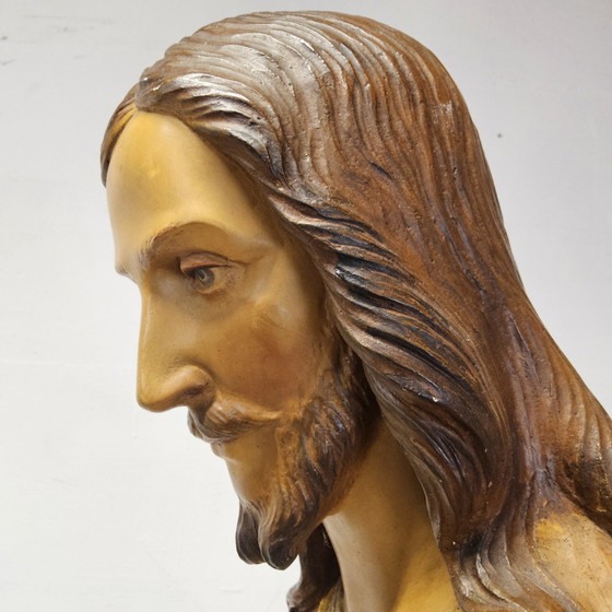 Image 1 of 2 grandes statues antiques de Jésus au Sacré-Cœur (Gerard Linssen) - 2 statues antiques de Jésus au Sacré-Cœur (1900)