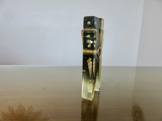Image 1 of Resin clip with inclusions, photo holder, letter holder, paperweight, 60s