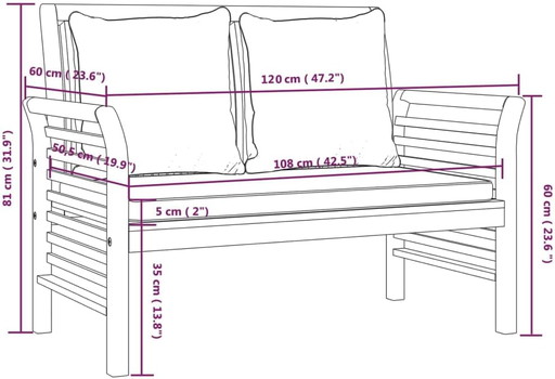 vidaXL Bench with dark gray cushions solid acacia wood, wooden bench