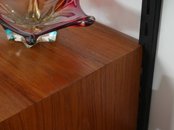 Modular shelving by Kai Kristiansen, teak veneer with black wall rails, Denmark, 1960s – Wall cabinet, Wood (photo 24 of 31)