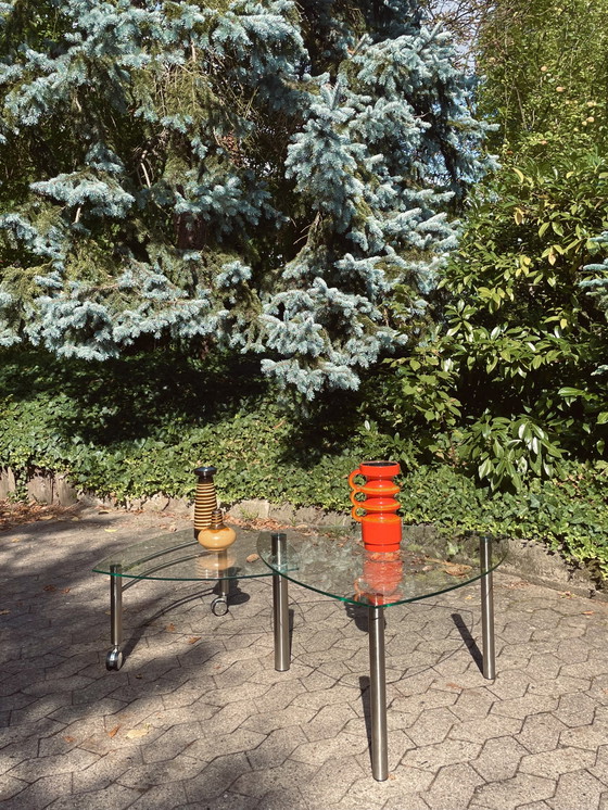 Image 1 of Tavolino girevole in vetro e cromo Space Age