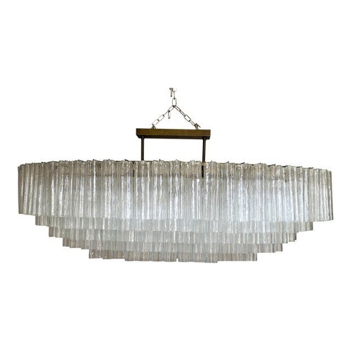 Lámpara de araña contemporánea ovalada de cristal de Murano "Tronchi" en estilo Venini