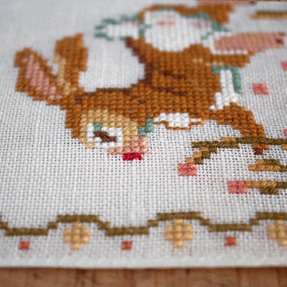Image 1 of Vintage Bell Pull Embroidery with Autumn Hunting Theme