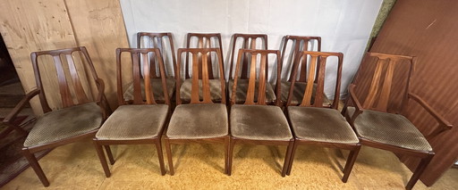 Set of 10 Mid-Century Retro Vintage Teak & Afromosia Dining Chairs by Nathan Furniture – 1970s British Craftsmanship with Danish