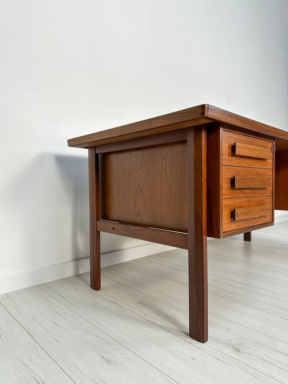Image 1 of Rare 1960s Danish Teak Freestanding Writing Desk by Peter Løvig Nielsen – Vintage Desk with Shelves & Leather Detail