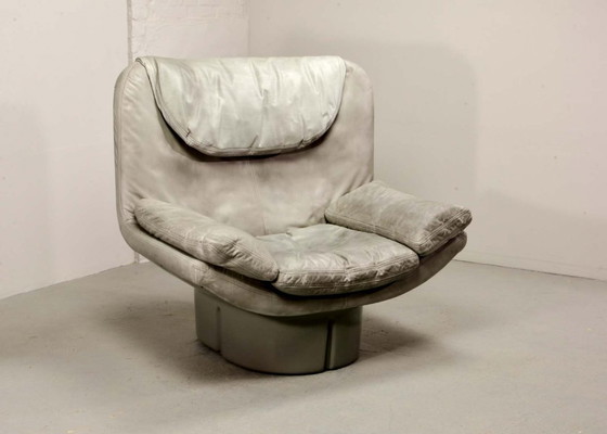 Image 1 of Llamativo sillón de cuero gris de diseño italiano diseñado por Ammanati & Vitello, Italia, década de 1970