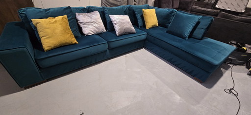 Hoekbank Velvet Turquoise/Blauw