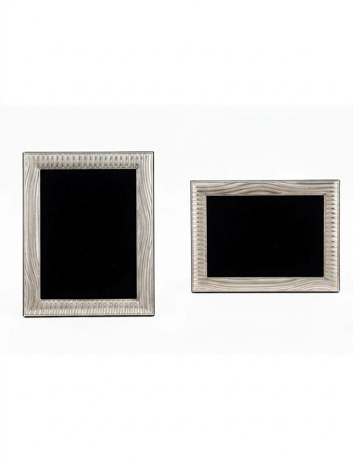 Raro Marco de Fotos Space Age Pierre Cardin – Finales 1960 – Plata Laminada & Dorso de Caoba – 25x20 cm