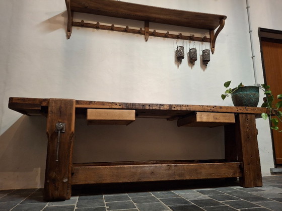 Image 1 of Large oak furniture maker's workbench