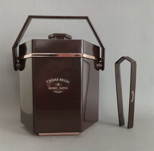 Rare vintage Chivas Regal whiskey design brown/gold luxury ice bucket + tongs 1980's