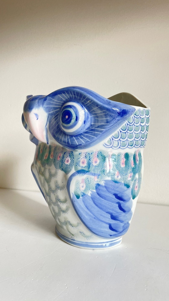 Image 1 of Vintage Chinese Porcelain Owl Planter