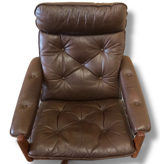 Image 1 of SöDa Galvano Lied Mobler Norway Fauteuil Lounge + Ottomane Vintage Teck