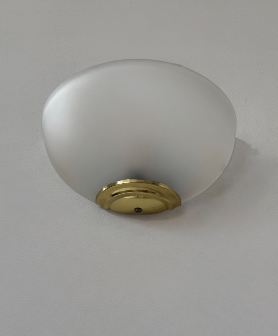 Image 1 of Coppia di applique vintage, vetro smerigliato e ottone, Francia, 1970