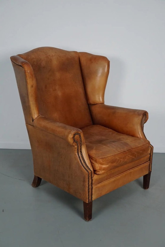 Image 1 of Vintage Nederlandse clubfauteuil van cognackleurig leer