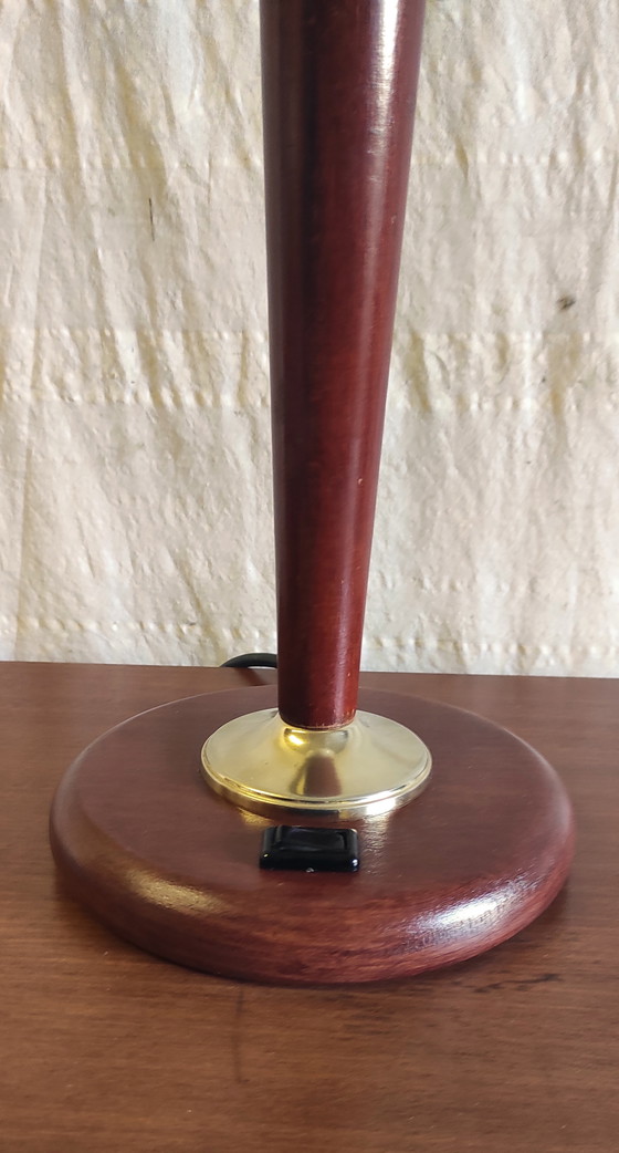 Image 1 of Mazda-style table lamp in wood and opaline glass - mid-20th century