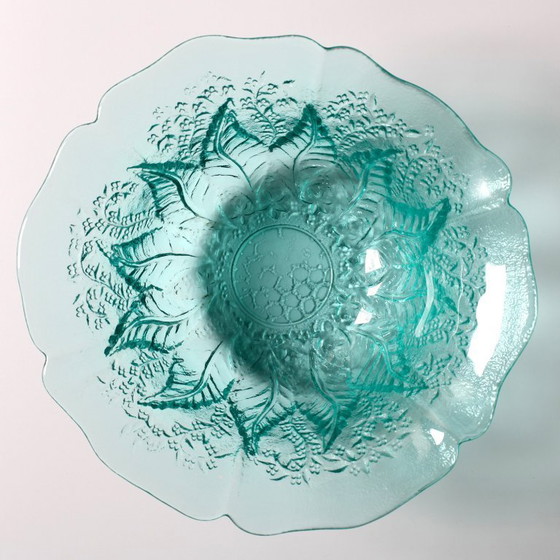 Image 1 of Vintage Teal Glass Fruit Bowl: Mid-Century Modern Pukeberg Sweden