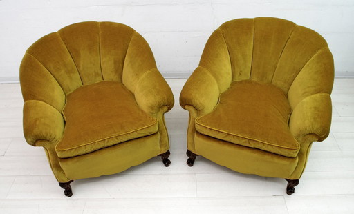 Pair of Mid-Century Modern Italian Velvet Armchairs, 1950s