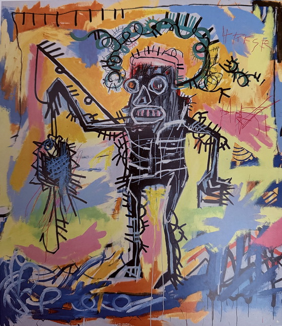 Image 1 of Jean Michel-Basquiat: "Fishing."  Authorized Color Offset Lithograph.