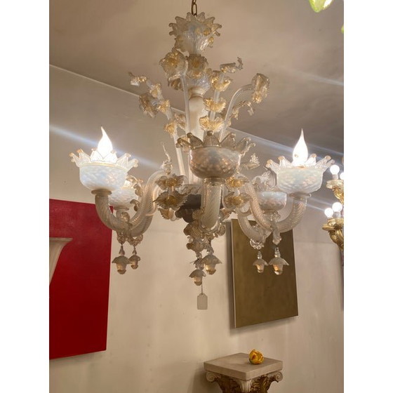 Image 1 of 1970S Italian Style Murano Glass Seta Color And Gold Chandelier