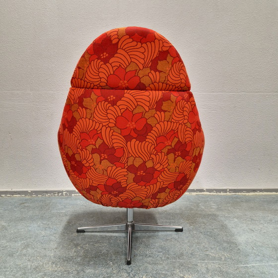 Image 1 of 60's vintage swivel armchair reupholstered orange floral armchair swivel armchair