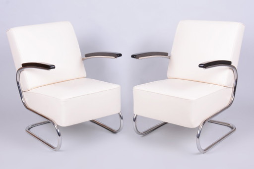 Coppia di Poltrone Bauhaus restaurate, di W. Gispen per Mücke-Melder, Ceca, anni '30