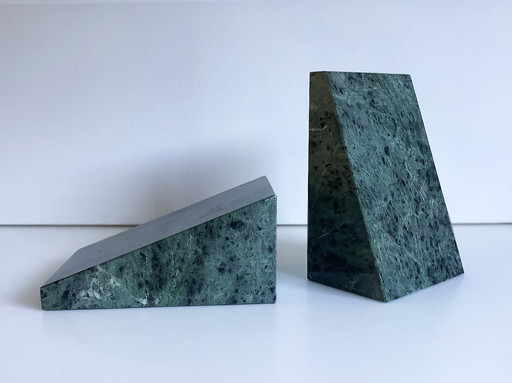 Vintage Green Marble Bookends Verde Alpi